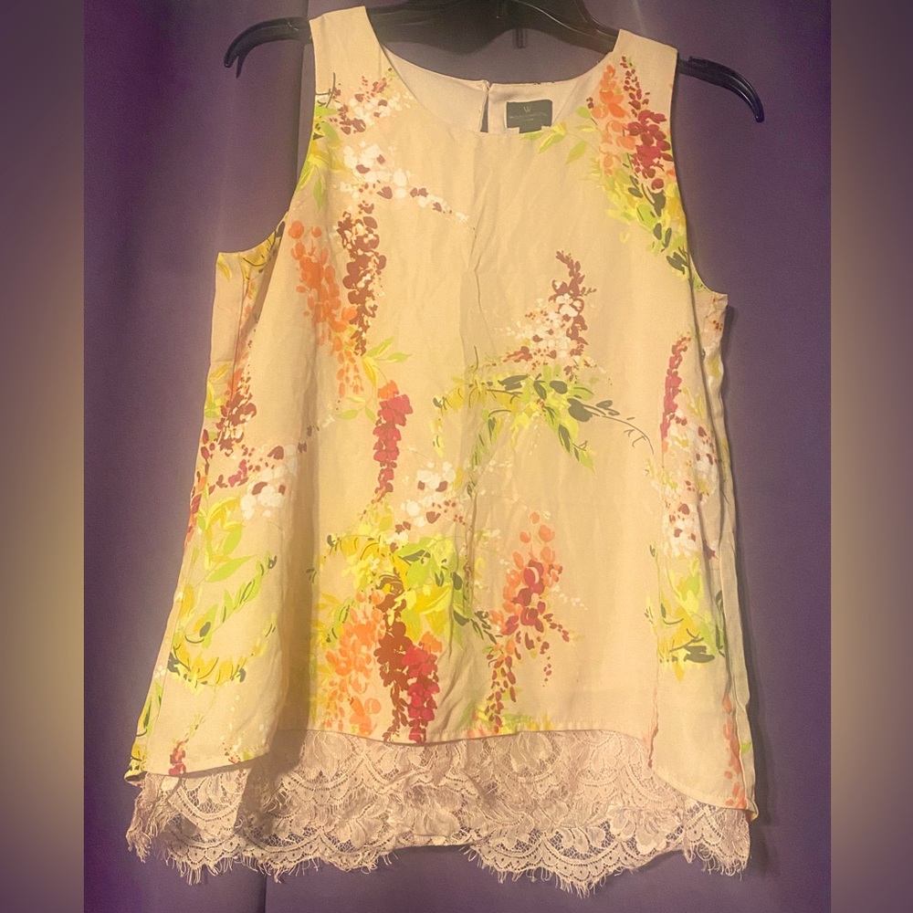 Worthington petite small sleeveless blouse with lace detail at hem